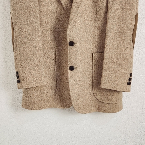 HAGGAR Vintage Tan Wool Sport Coat with Elbow Patches Size 40 - Picture 5 of 12